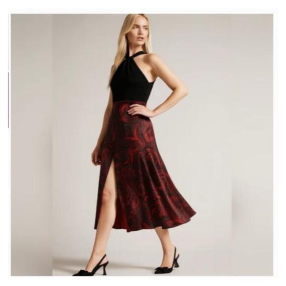 NWT TED BAKER ROSIEO TWIST NECK PRINTED KNIT DRESS SIZE 6 - Picture 2 of 2